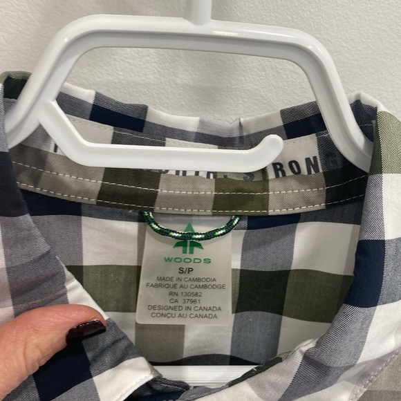 Checkered green blue grey woods short sleeve button down shirt - Picture 4 of 7